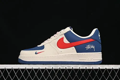 All categories Nk Air Force 1 Air Force series Nk Air Force 1 Low Air Force low top Nike Air Force 1'07 Low Stusi co-branded beige blue and red knitted hook Air Force 1 customized casual sneakers KJ1688-008